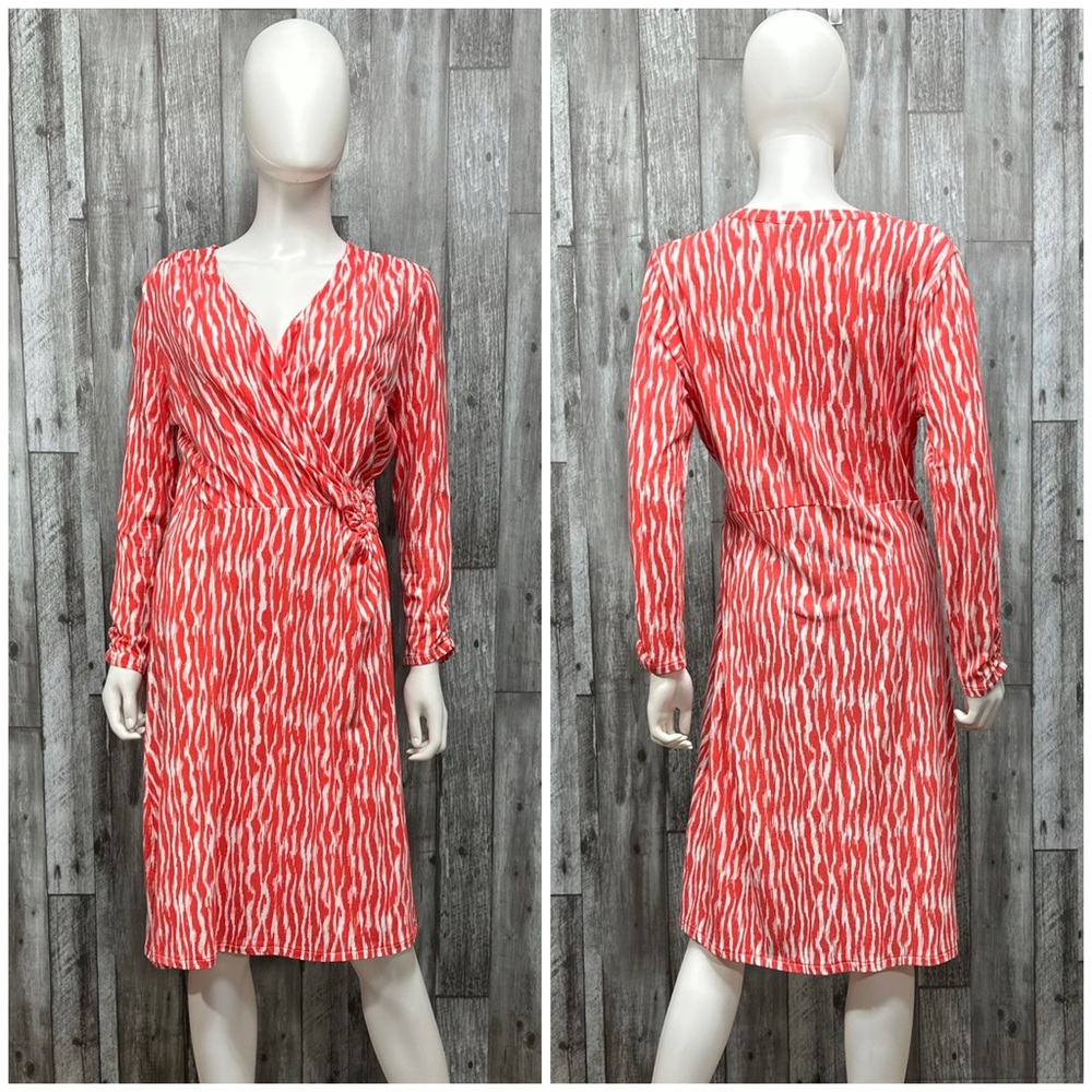 Pendleton Breezway Salmonberry Zebra Ikat Print Faux Wrap Dress [Q62]